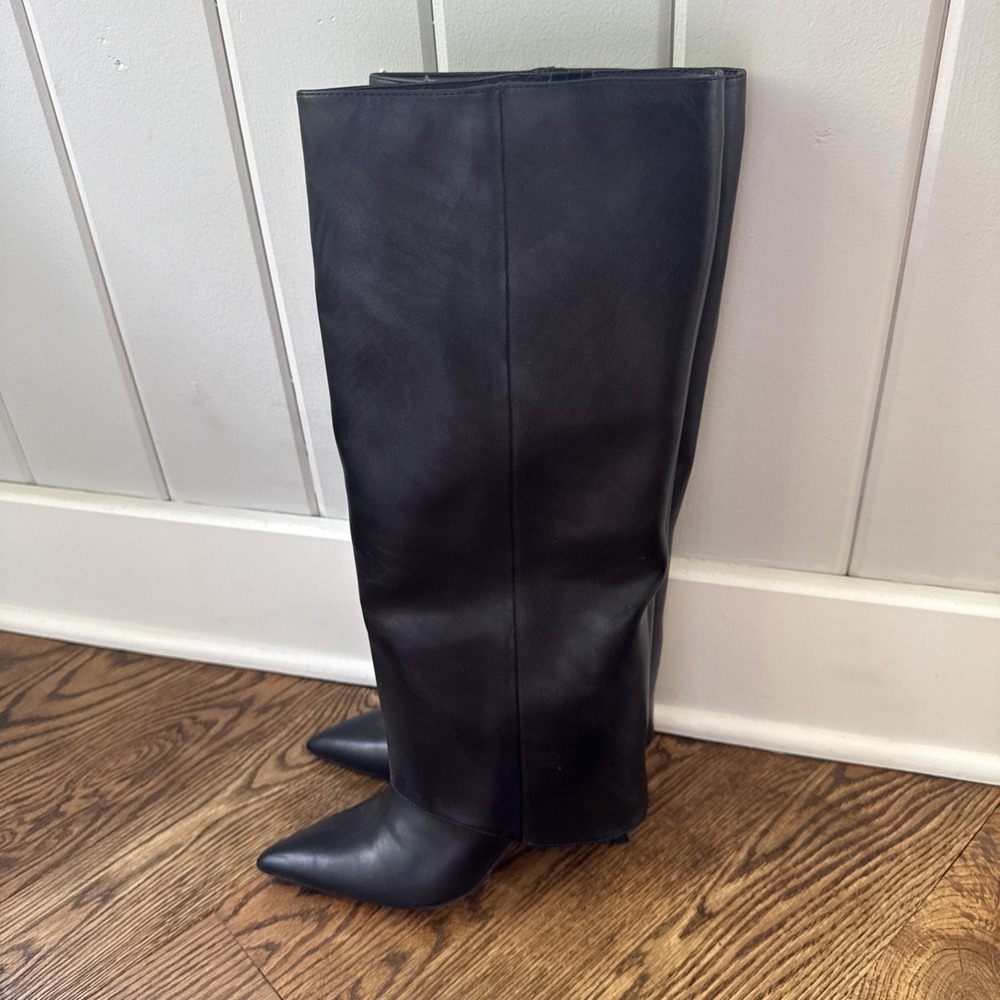 Open Edit Black Knee High Boots Pointed Toe Kitten Heel Women's 6.5 Worn Once